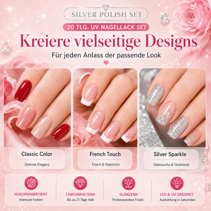 Silver UV Nail Polish Set - 20 tlg. UV Nagellack Set